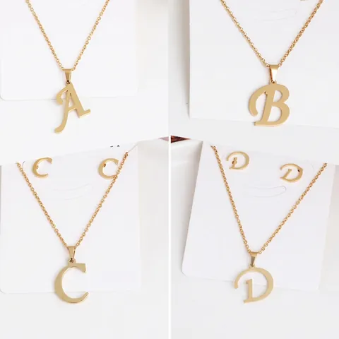 Collana Con Pendente Iniziale E Orecchini A Lobo Acciaio Inossidabile Placcato Oro Gioielli Alfabeto Donna Moda Minimalista