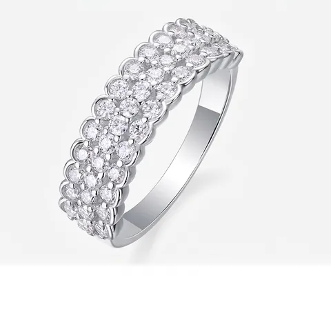 925 Sterling Silver Moissanite Ring For Women Multi Row Pave D Color 3EX Cut Fashion Minimalist Jewelry Finger Ring