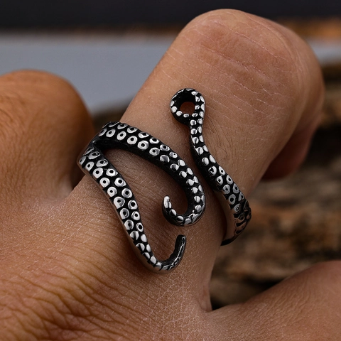 Anello Tentacolo Di Polpo Acciaio Inossidabile Vintage Argento Punk Gotico Gioielli Forma Animale Uomini Donne