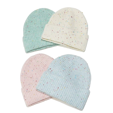 Confetti Yarn Knit Beanie Hat Acrylic Ribbed Speckled Folded Cuff Winter Warm Casual Outdoor For Women