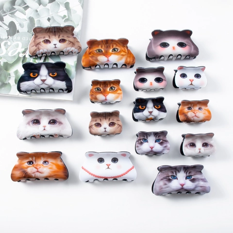 Pinza Para El Cabello Creativa Con Forma De Gato De Acrílico Con Estampado Animal Realista Accesorio De Peinado Lindo