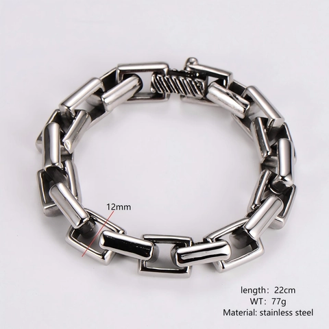 Pulsera De Cadena De Acero Inoxidable Hombre Punk Industrial Eslabones Rectangulares Estilo Bambú Joyería De Metal Pulido