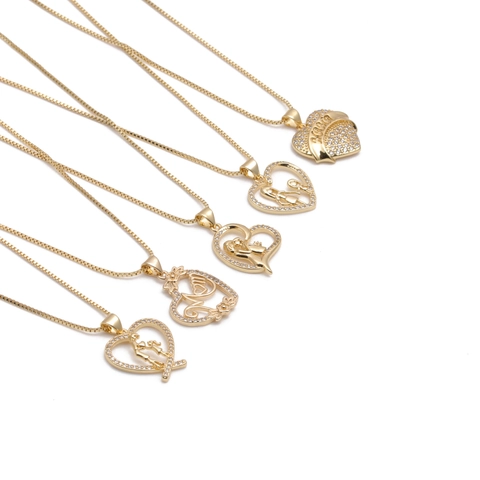 Mother's Day Heart Pendant Necklace Gold Plated Copper With Cubic Zirconia Mom Mama Design Jewelry Gift For Her