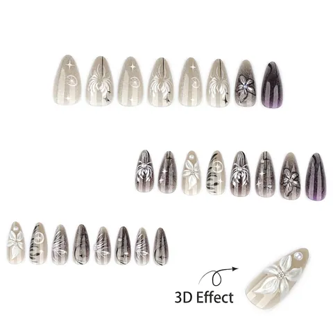 Unghie Finte Press On Fiore 3D Effetto Occhio Di Gatto Lunghe Stiletto Con Perla Artificial Glitter Design Stile Y2K Per Donne