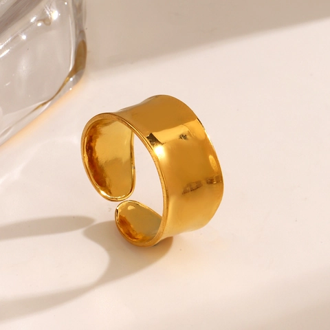Anillo Ancho Textura Martillada Acero Inoxidable Diseño Abierto Ajustable Estilo Occidental Minimalista Mujer