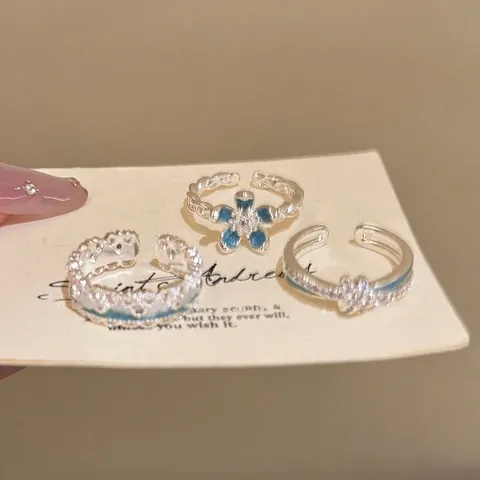 Anelli Aperti Fiore Rame Smalto Olio Gocciolante Zirconia Cubica Regolabile Pizzo Traforato Elegante Gioielli Moda Donna
