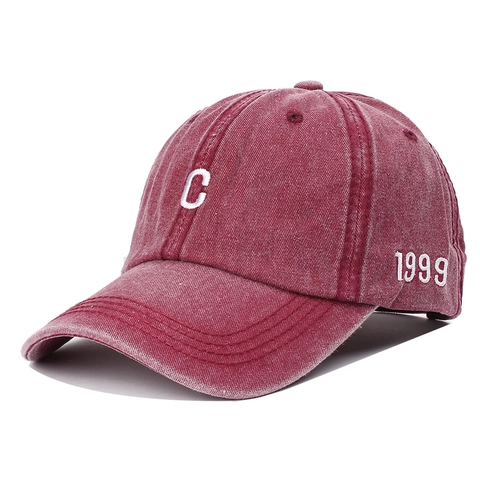 Washed Cotton Baseball Cap Vintage Bestickt Buchstabe C Retro Verstellbar Sonnenschutz Hut Für Herren Damen