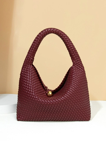 Sac À Épaule Hobo En Cuir PU Tressé Et Pochette Avec Boucle À Boule Dorée Sac À Main Demi Lune Grande Capacité Femmes