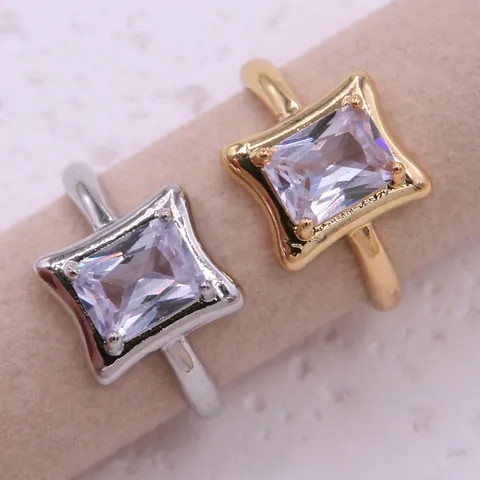 Anello Regolabile in Rame di Moda Con Strass Rettangolare Taglio Radiant Placcato Oro Argento Gioielli Geometrici Donna Regalo