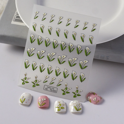 Autocollants Art Des Ongles 5D Relief Design Floral Lys Calla 3D Auto-Adhésif Décoration Manucure Pour Femmes Élégant