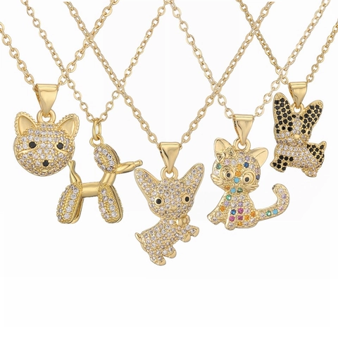 Animal Pendant Necklace Copper Cubic Zirconia Cute Cartoon Dog Cat Balloon Dog Minimalist Jewelry For Women