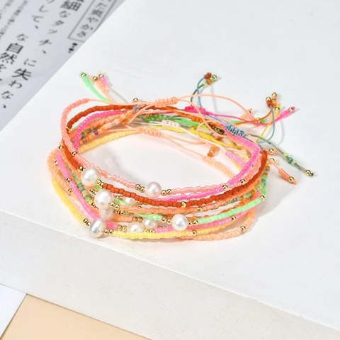 Pulsera De Perlas De Agua Dulce Hecha A Mano Bohemia Cuentas De Semillas De Colores Cuerda Tejida Ajustable Joyas De Verano Para Mujeres