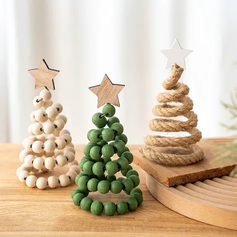 Nordisches Minimalistisches Holz Weihnachtsbaum Tisch Ornament Holzperlen Hanfseil Spirale Tischdeko Für Zuhause Büro