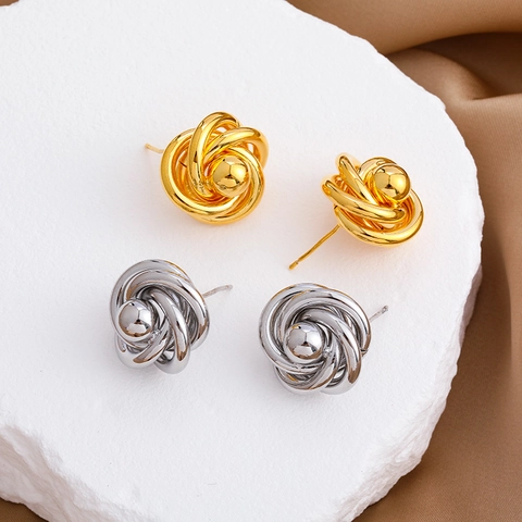Vintage Französisch 18K Vergoldete Kupfer Rose Ohrstecker Für Damen Mit 925 Sterling Silber Stift Luxus Blumen Schmuck