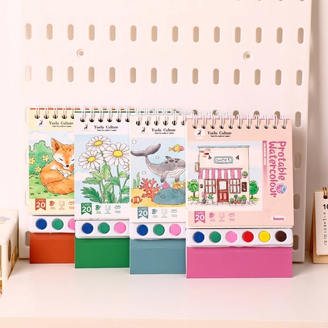 Portable Watercolor Coloring Book Includes Solid Paint Palette And Brush Professional Paper DIY Drawing For Kids