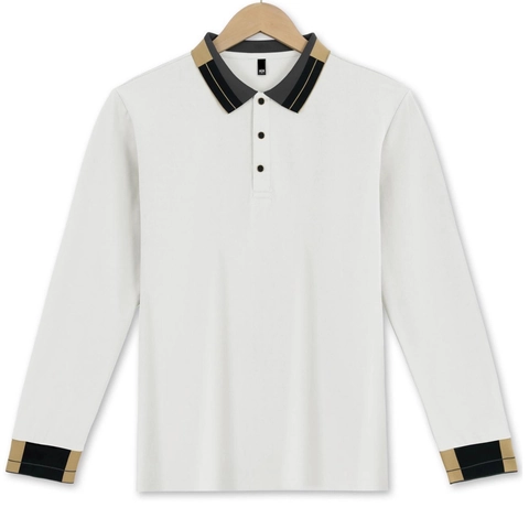 Polo De Manga Larga Para Hombre Punto De Gofre Cuello Con Rayas En Contraste Botones Moda Casual De Negocios