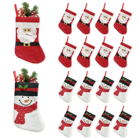 Mini Christmas Stockings Non-Woven Fabric Santa Snowman Cutlery Holders For Dinner Table Party Xmas Tree Decorations