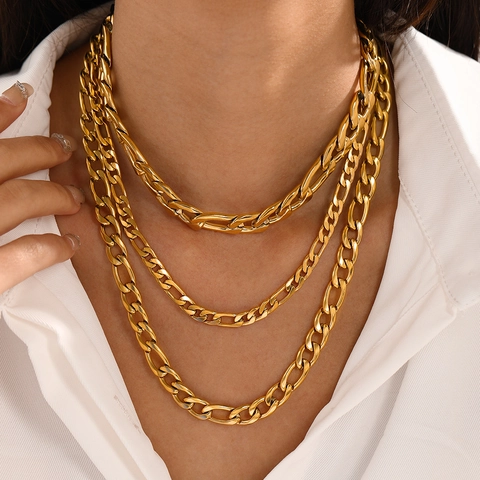 Collier Chaîne Figaro Minimaliste en Acier Inoxydable Pour Femmes Plaqué Or Argent Or Rose Bijoux Géométriques