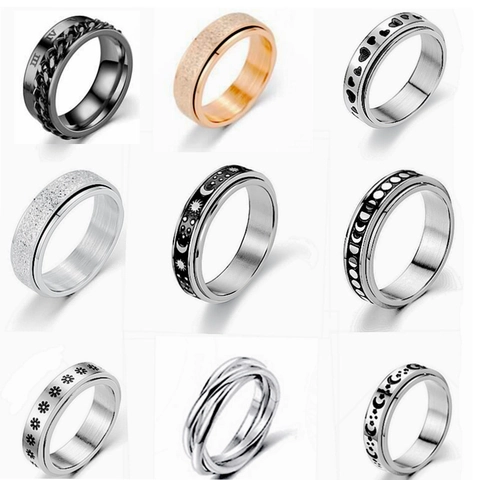 Stainless Steel Spinner Rings For Anxiety Relief Stress Relief Moon Star Flower Heart Interlocking Couples Band Rings