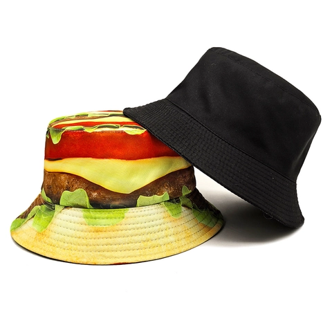 Vissershoed Realistische Burger Print Omkeerbaar Polyester Zonbescherming Nieuwigheid Creatieve Reis Outdoor Unisex Retro Stijl