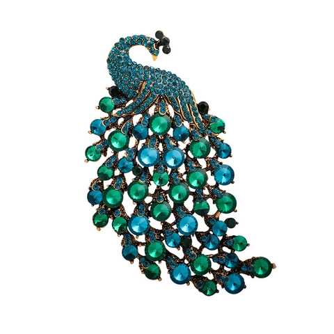 Peacock Brooch Pendant For Women Alloy Rhinestone Crystal Animal Shape Vintage Elegant Fashion Jewelry Accessory