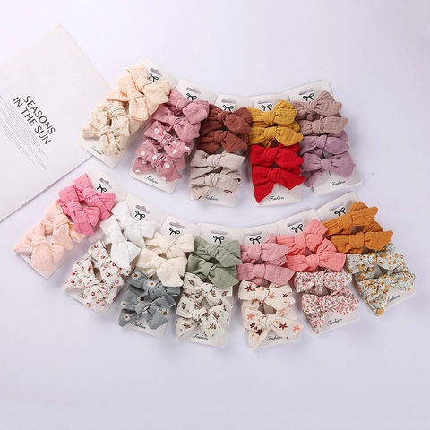 Bow Hair Clips Cotton Linen Fabric Floral Solid Headwear Accessories For Toddler Baby Girls Kids Sweet