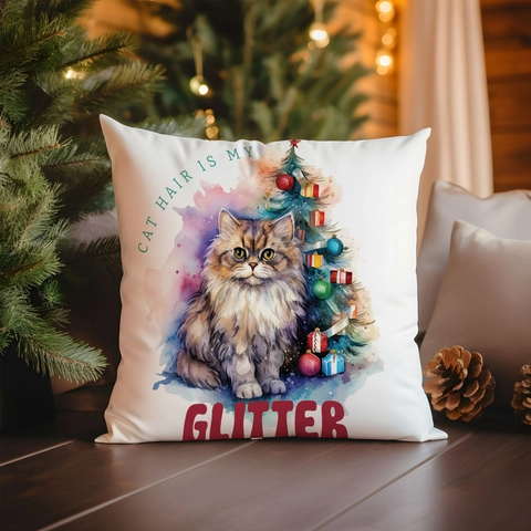 Weihnachten Katze Kissenhülle Leinen Aquarell Festlich Urlaub Zuhause Sofa Dekorativ Quadratisch Kissenbezug
