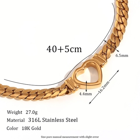 Mode Roestvrij Staal Hol Hart Hanger Halsketting Voor Dames Minimalistische Cubaanse Schakelketting Choker Sieraden Cadeau