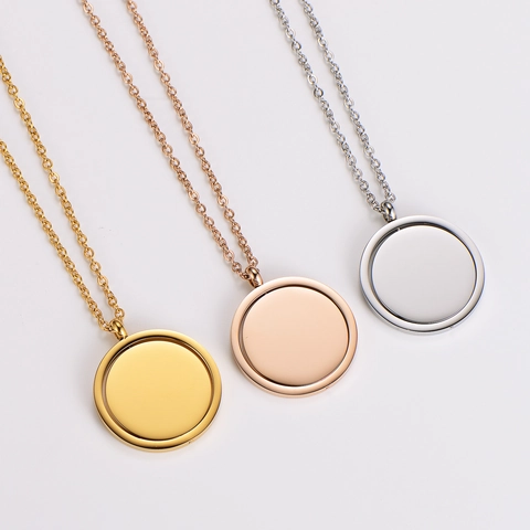 Rotatable Disc Pendant Necklace 304 Stainless Steel Polished Round Geometric Spinner Charm Jewelry For Women Men