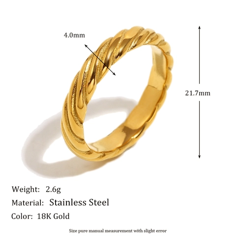 Anello A Fascia In Corda Intrecciata Acciaio Inossidabile Placcato Oro 18K Vintage Minimalista Texture Spirale Donna