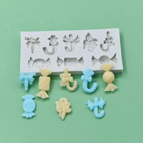 Stampo Silicone Caramelle Natale Pasticceria Fondant Cioccolato Decorazione Torte Forme Fiocco Bastoncino Flessibile