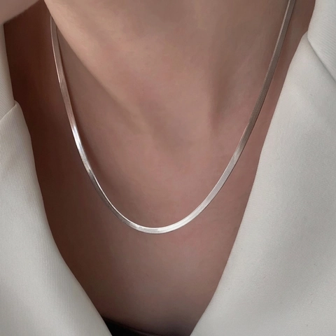 Collana A Catena Di Serpente Piatta Acciaio Al Titanio Minimalista Lucidato Impermeabile Versatile Gioielli Da Clavicola Per Uomini Donne