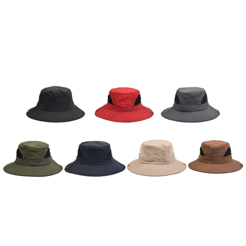 Polyester Outdoor Bucket Hat With Breathable Mesh Sun Protection Windproof String For Hiking Men And Women