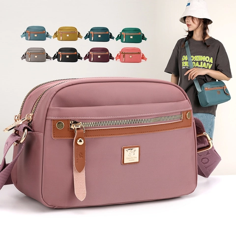 Bolso Bandolera Mujer Impermeable Nylon Varios Bolsillos Ligero Bolso De Hombro Casual Moda Correa Ajustable