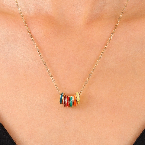 Vintage Colorful Enamel Ring Cylinder Pendant Necklace And Earrings Bracelet Bohemian Copper Fashion Jewelry For Women Rainbow Minimalist