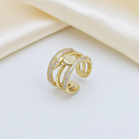 18K Gold Plated Copper Open Ring For Women Inlaid Zirconia Multi Layer Snake Geometric Interlocking Finger Ring Jewelry