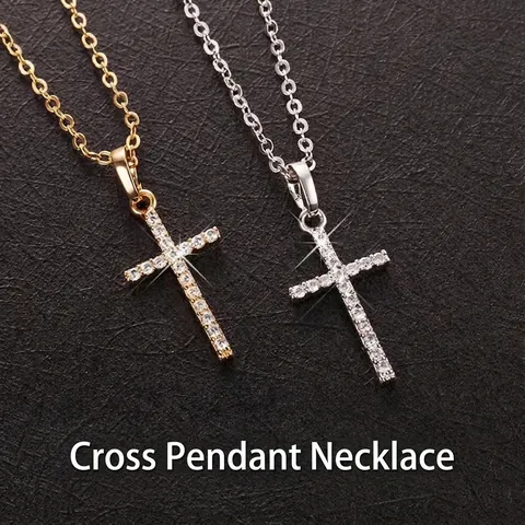 Collar Con Colgante De Cruz Aleación Pedrería Hip Hop Joyas Religiosas Para Hombres Mujeres Bañado En Oro Plata Clásico