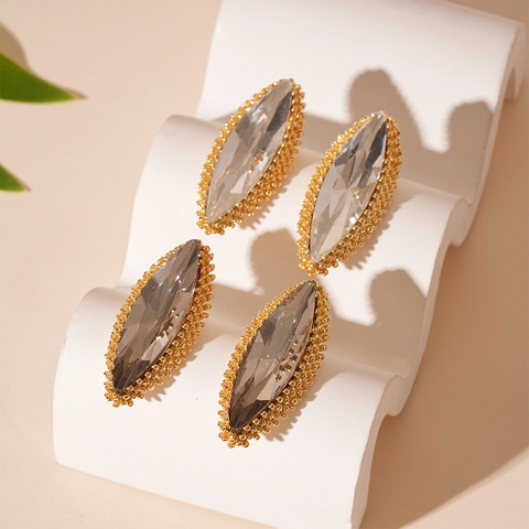 Pendientes De Botón Marquise De Diamantes De Imitación Aleación Con Poste De Plata 925 Joyería Vintage Elegante Para Mujeres