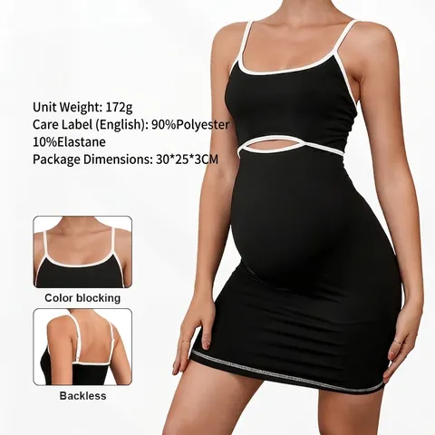 Robe De Maternité Sans Manches Bodycon Découpe Bordure Contrastée Slim Fit Polyester Élasthanne Vêtements Mode