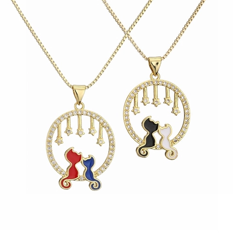 Collana Pendente In Rame Di Moda Con Zirconia Simpatico Gatto Uccello Animale Luna Stella Gioielli Regalo Donna