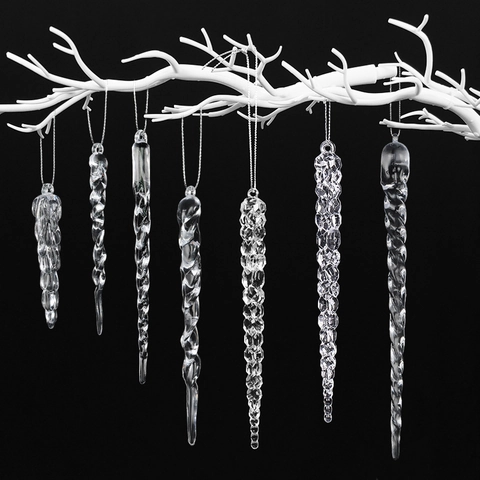 Clear Acrylic Icicle Christmas Ornaments Hanging Spiral Drop Pendants Festive Party Holiday Tree Decoration