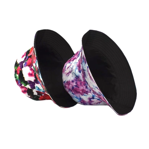 Bucket Hat Polyester Tie-Dye Floral Print Sunscreen Outdoor Summer Fashion Unisex Wide-Brim Packable