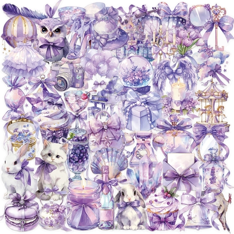 Traumhafte Lila Ästhetische PET Aufkleber Aquarell Blumen Tiere Dekorative Aufkleber Für Handbuch Laptop Gitarre Scrapbooking