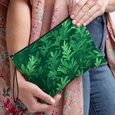 Borsa Per Cosmetici Con Stampa Floreale Di Piante Pochette In Imitazione Lino Con Cerniera E Cinturino Per Viaggi Organizzazione Donne