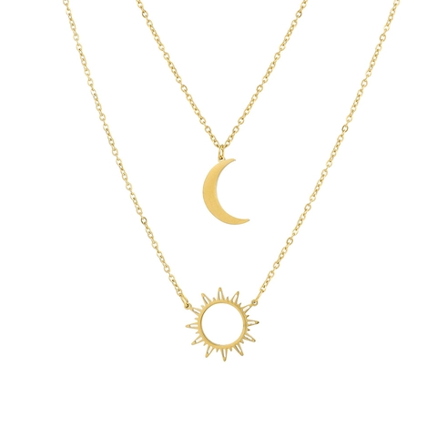 Collana Sole Luna Acciaio Inossidabile Stratificata Ciondolo Celeste Cavo Gioielli Per Donne Estetica Minimalista
