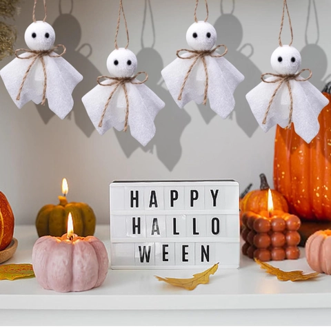 Decorazioni Appese Fantasma Halloween Bianco Simpatici Ornamenti In Flanella Schiuma Con Fiocco In Corda Di Juta Per Festa Interna