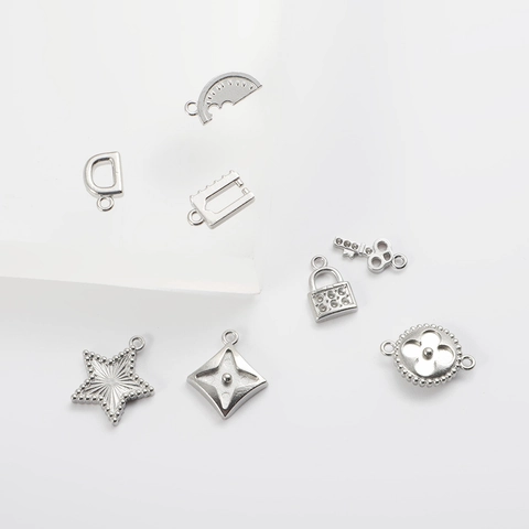 304 Stainless Steel Charms Star Key Lock Letter Motif Pendants For DIY Bracelet Necklace Jewelry Making Simple Style