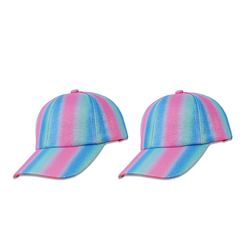 Cappello Da Baseball Bambini Glitter Righe Arcobaleno Scintillante Parasole Tesa Curva Regolabile Acrilico