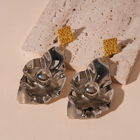 Pendientes De Aleación Geométricos Irregulares Exagerados Con Poste De Plata Joyería De Declaración Bicolor Oro Plata Mujeres