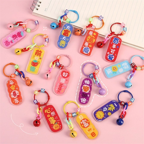 Kreativer Acryl Schlüsselanhänger Mit Motivierenden Chinesischen Schriftzeichen Alphabet Perlen Bunte Glocke Süßer Cartoon Rucksack Anhänger